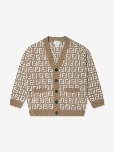 Fendi Kids' Knitted Ff Logo Cardigan In Beige