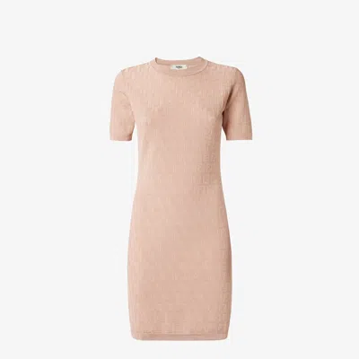 Fendi Ribbed Knit Jacquard Mini Dress In Brown