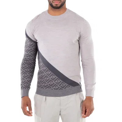 Fendi Knitted Long Sleeve Crew Neck Sweater In Grey