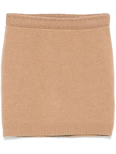 Fendi Light Brown Cashmere Mini Skirt In Nude