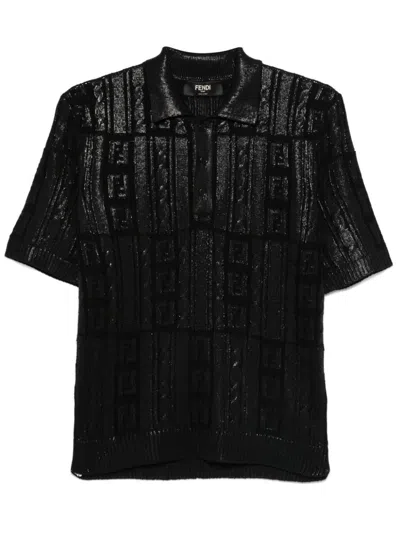 Fendi Knitted Polo Shirt In Black