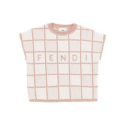 Fendi Knitted Short-sleeved Top Kids In Pink