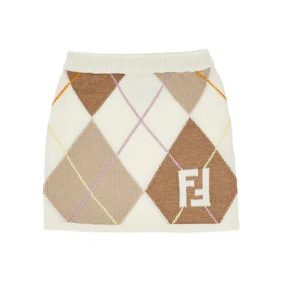 Fendi Kids' Knitted Skirt With Diamond Motif In Neutral