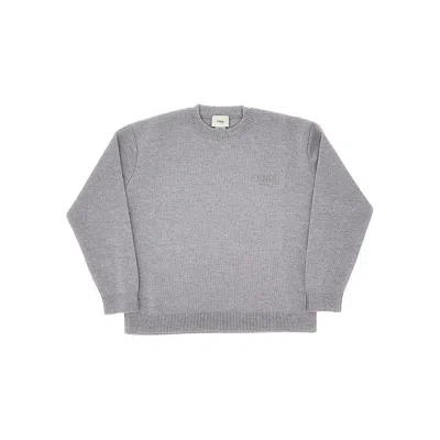 Fendi Knitted Sweater With Logo Embroidery Kids In Gray