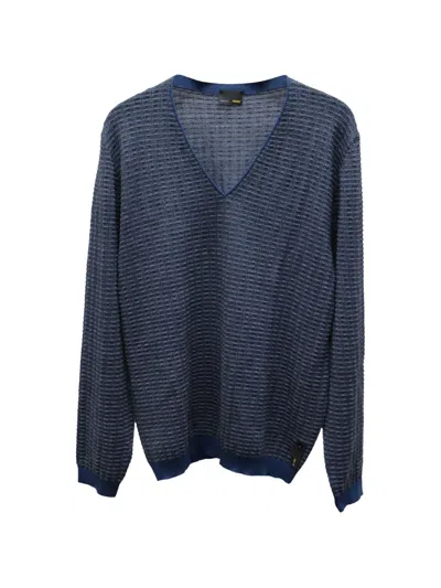 Pre-owned Fendi Knitted V-neck Sweater In Blue