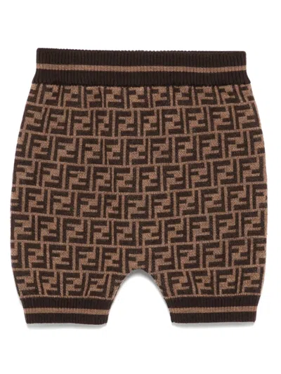 Fendi Babies' Knitted Wool Shorts In 褐色
