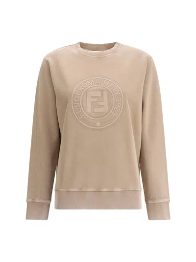 Fendi Cappuccino Cotton Oversize Sweatshirt In Nude