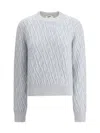 Fendi Jacquard Silk Sweater With Ribbed Crew In Blue