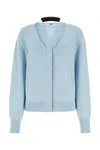 Fendi Light-blue Wool Blend Cardigan With Deep V Neckline In Blue