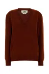 Fendi Cashmere Sweater With V-neck And Long Sleeves In Brown