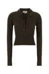 Fendi Mud Stretch Wool Polo Shirt In Brown