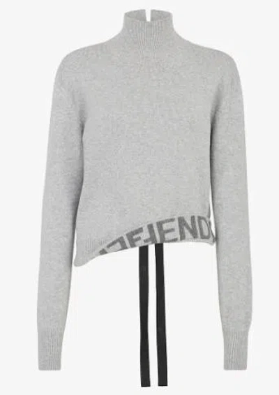Fendi Asymmetric High-neck Sweater In Gray