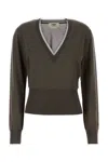 Fendi Cashmere Blend Sweater Featuring Contrast Trim In Green