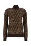 Fendi Ff Jacquard Turtleneck Sweater In Brown