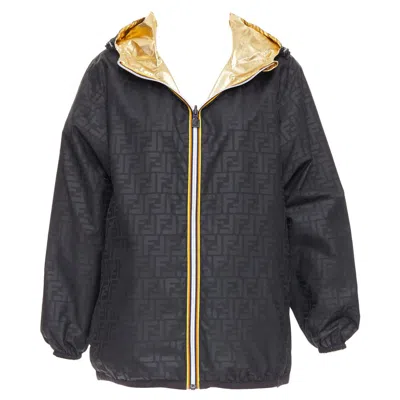Pre-owned Fendi K-way Metallic Gold Black Ff Reversible Waterproof Windbreaker S