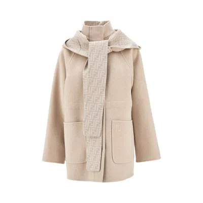Fendi L Blouson Jacket With Detachable Hood In Beige