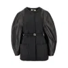 Fendi Women Virgin Wool Coat With Leather Sleeves In Black