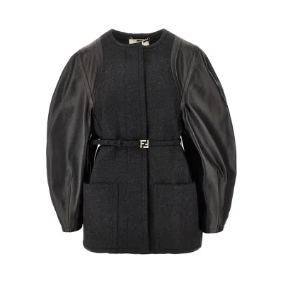 FENDI L BLOUSON JACKET WITH NAPPA SLEEVES