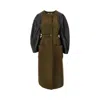 Fendi Women Green Crewneck Coat With Puffed Leather Sleeves And Belt With Ff Plaque In Wool And Visc In Green