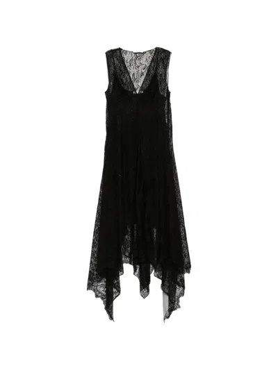 Fendi Lace Asymmetric-hem Dress In Black