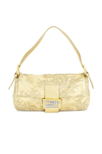 Pre-owned Fendi Lace Baguette Shoulder Bag In Gold