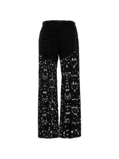 Fendi High Waist Wide Leg Lace Trousers In Black
