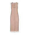 Fendi Women Beige Sleeveless Crewneck Dress With Floral Embroidery In Lace Woman In Nude