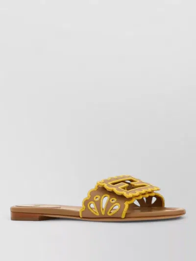 Fendi Lace Flat Slides Open Toe Design In Multi