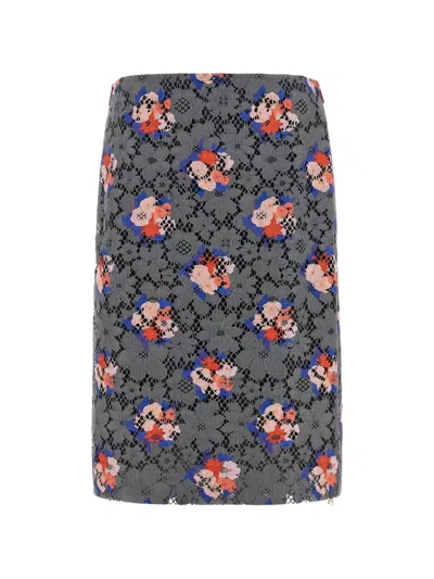 Fendi Lace Floral-pattern Midi Skirt In Gray
