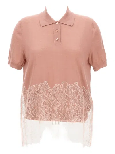 FENDI LACE-INSERT POLO TOP