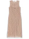 Fendi Women Beige Sleeveless Crewneck Dress With Floral Embroidery In Lace Woman In Neutral