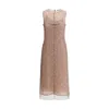 Fendi Women Beige Sleeveless Crewneck Dress With Floral Embroidery In Lace Woman In Brown