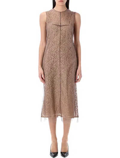 Fendi Lace Midi Dress In Brown