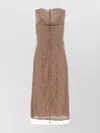 Fendi Women Beige Sleeveless Crewneck Dress With Floral Embroidery In Lace Woman In Brown