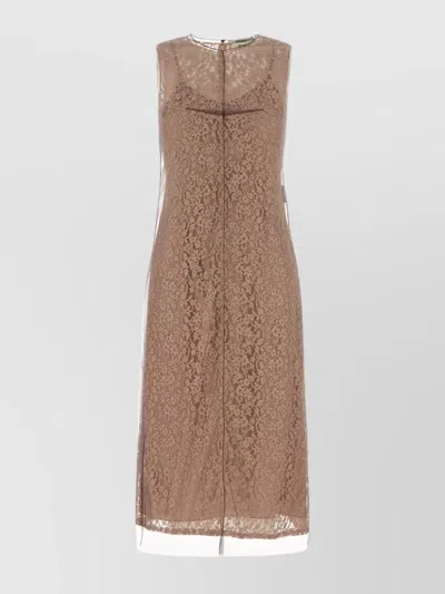 FENDI LACE OVERLAY MIDI DRESS WITH SHEER DETAILING
