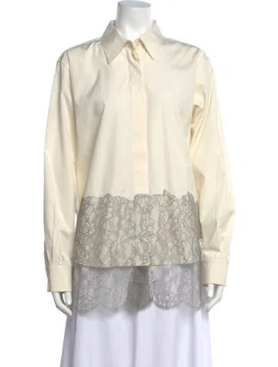 Pre-owned Fendi Lace Pattern Long Sleeve Blouse In Neutrals