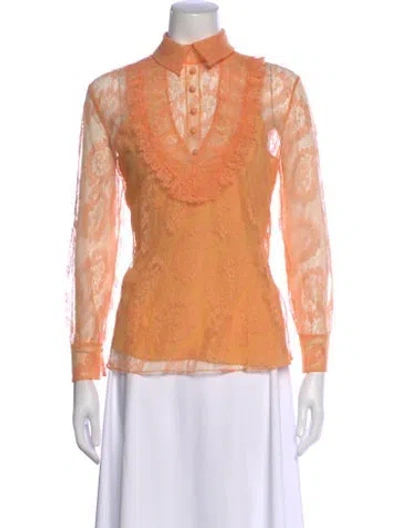 Pre-owned Fendi Lace Pattern Long Sleeve Blouse In Orange