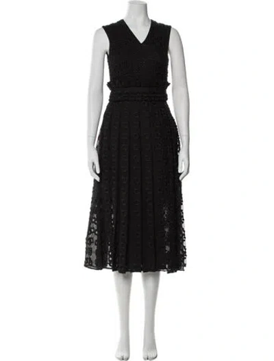 Pre-owned Fendi Lace Pattern Midi Length Dress In Black