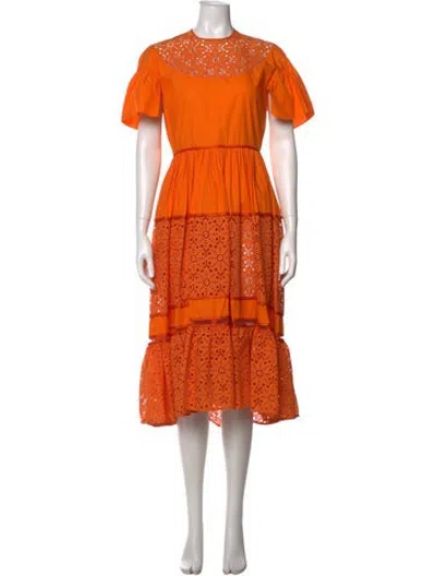 Pre-owned Fendi Lace Pattern Midi Length Dress In Orange