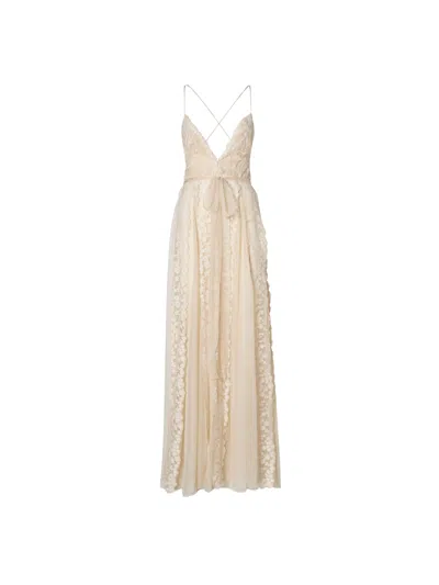 Fendi Lace Trim Strappy Maxi Dress In Pink