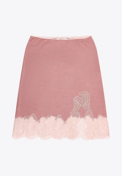 FENDI LACE-TRIMMED CASHMERE BLEND SKIRT
