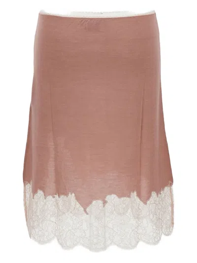 FENDI LACE-TRIMMED WOOL SKIRT