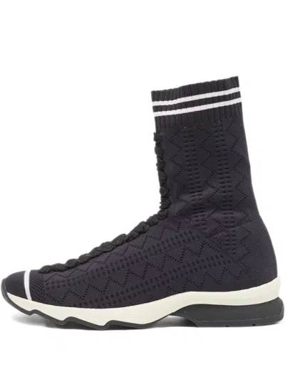Pre-owned Fendi Lace-up Knitted Sneakers In Black