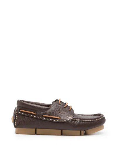 Pre-owned Fendi Lace-up Leather Boat Shoes In Brown
