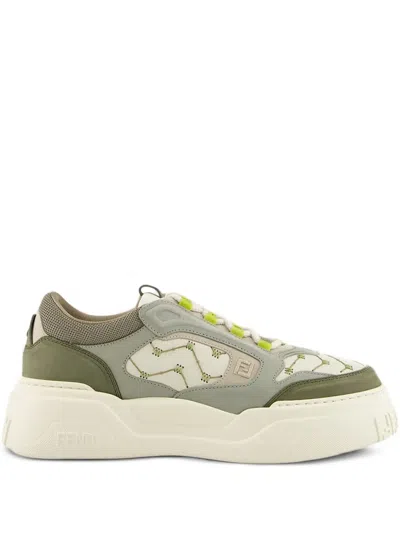 Fendi Lace-up Leather Sneakers In Green