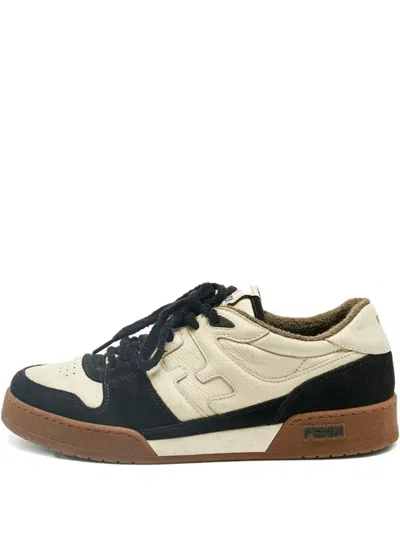 Pre-owned Fendi Lace-up Suede Tound-toe Sneakers In Neutral