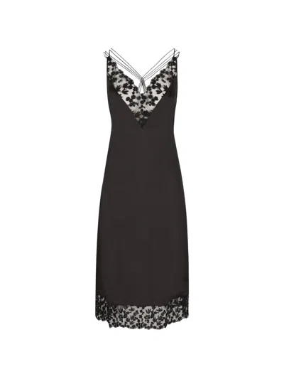 Fendi Lace-detail Silk Long Dress In Black