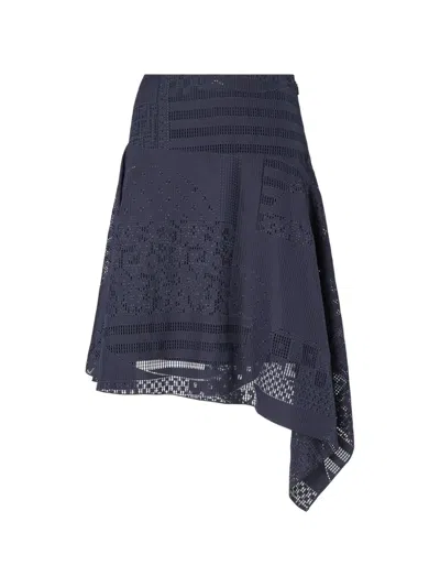 Fendi Lace-panelled Skirt In Blue