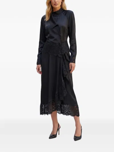 Pre-owned Fendi Lace-trim Midi Dress In Black