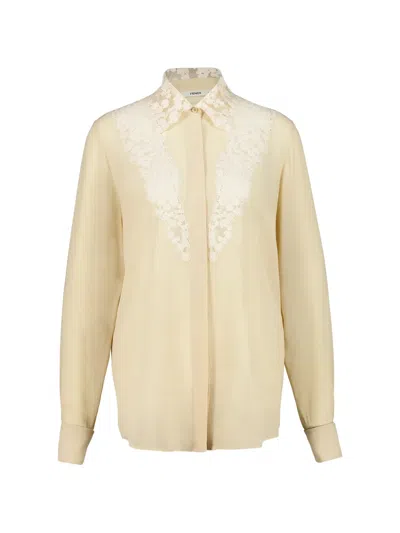 Fendi Lace-trimmed Silk Shirt In Gray